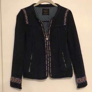 Zara Navy Emrbroidered Jacket